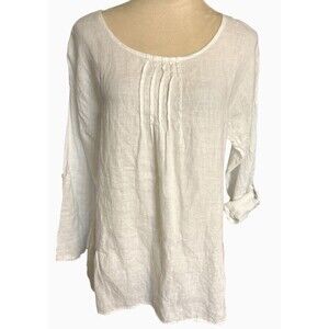 Valentina Naldi Womens Sz S Linen Lagenlook Tunic Pintuck  Boho White Italy